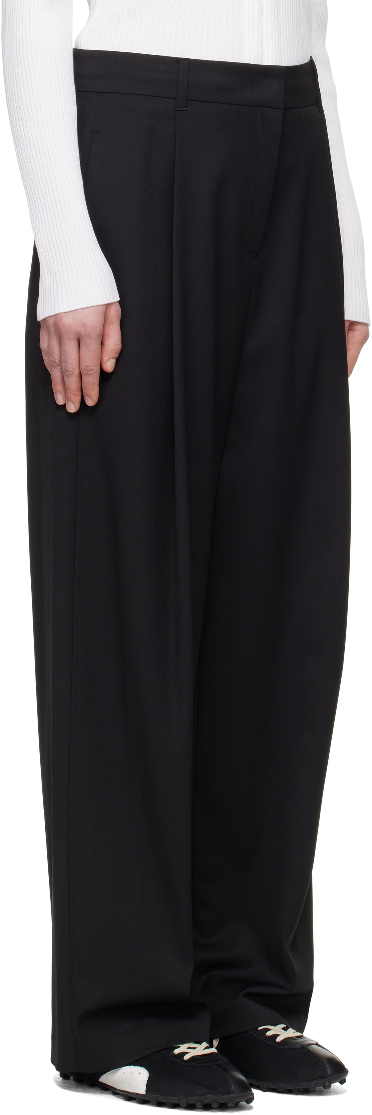 AMOMENTO Black Wide Tuck Trousers