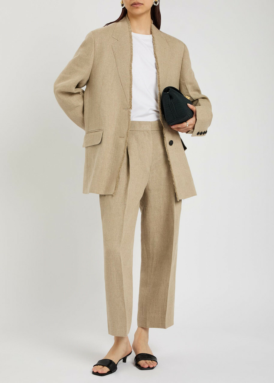 Toteme Pleated Tapered-leg Linen Trousers Beige