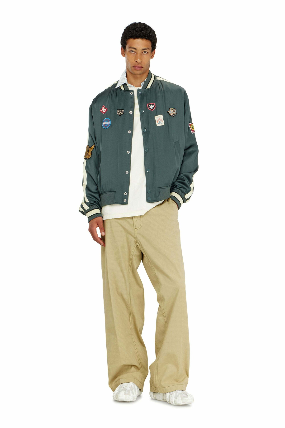 Diesel Satin bomber jacket with patches - Jackets Mens in Green