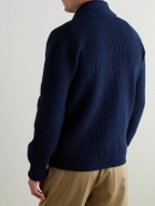 William Lockie - Duncan Shawl-Collar Ribbed Merino Wool and Cashmere-Blend Cardigan - Blue