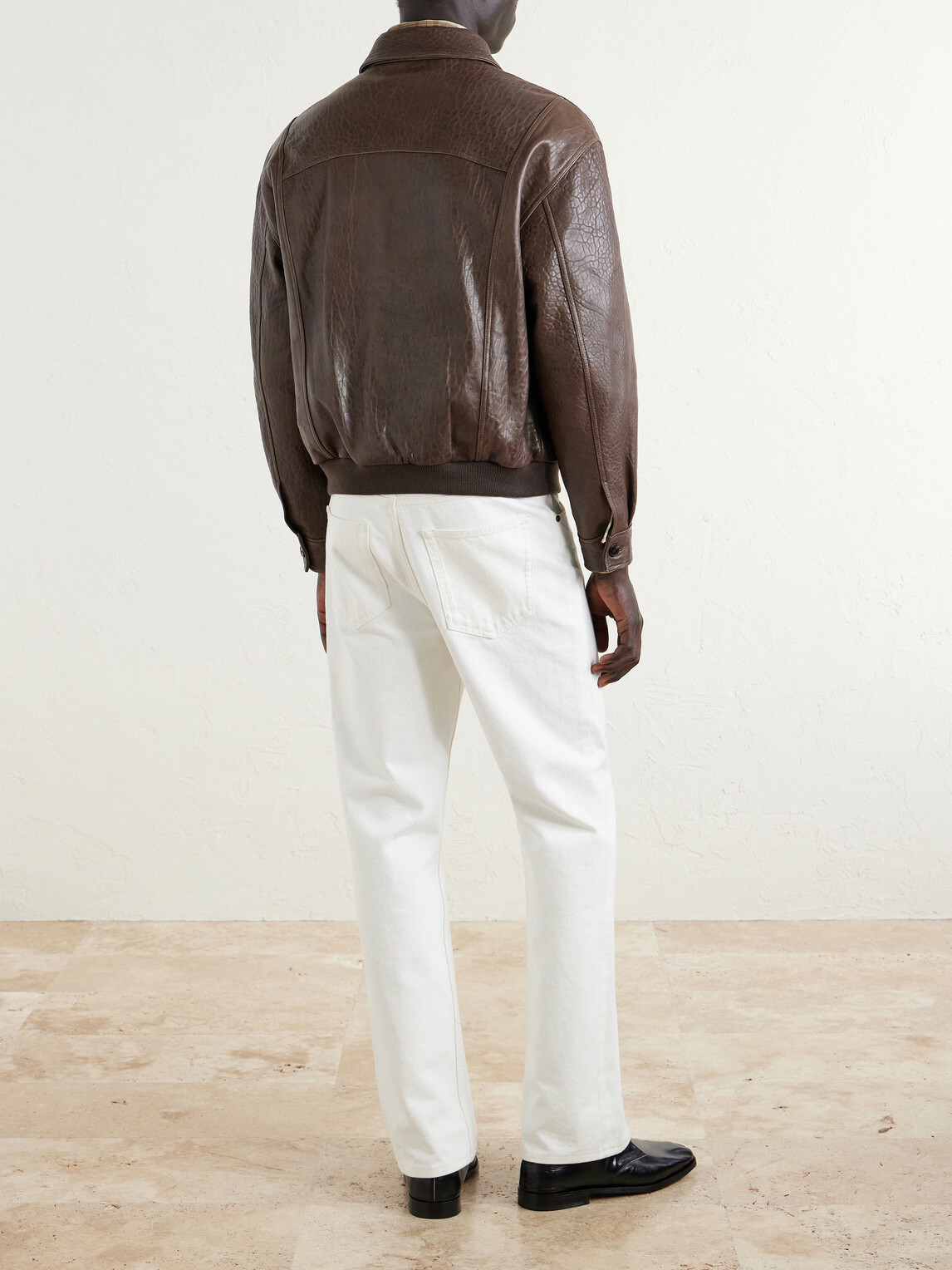 FRAME - Textured-Leather Bomber Jacket - Brown