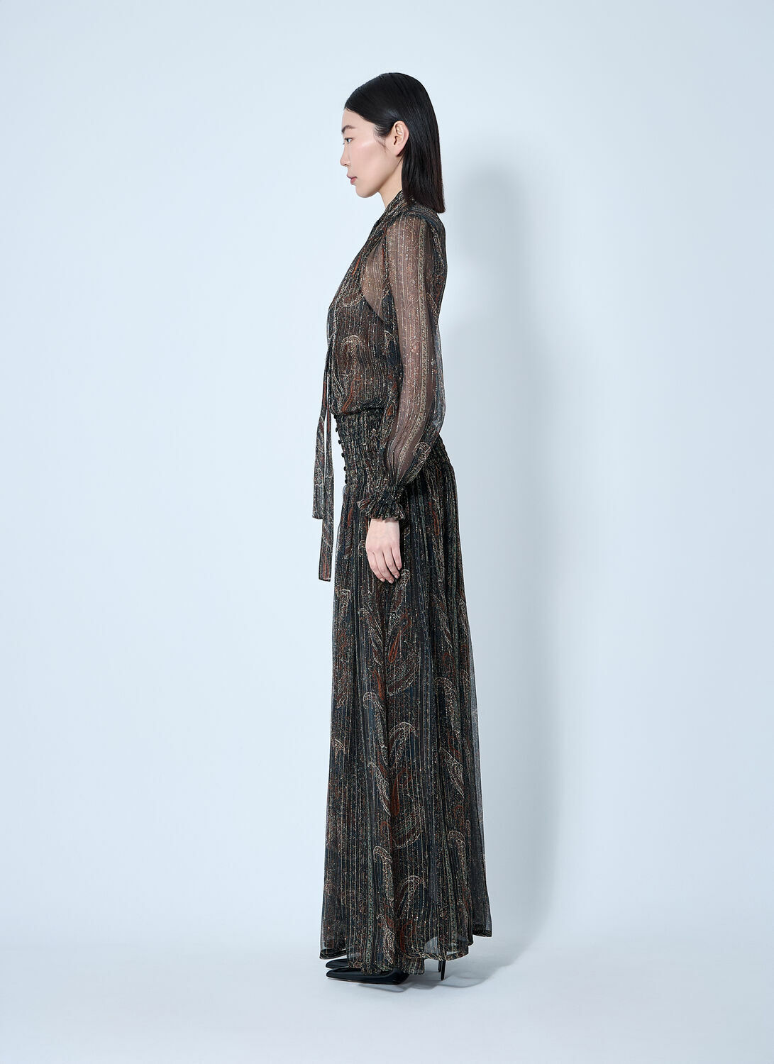 Saint Laurent Lavallière Paisley Silk Crepon Maxi Dress