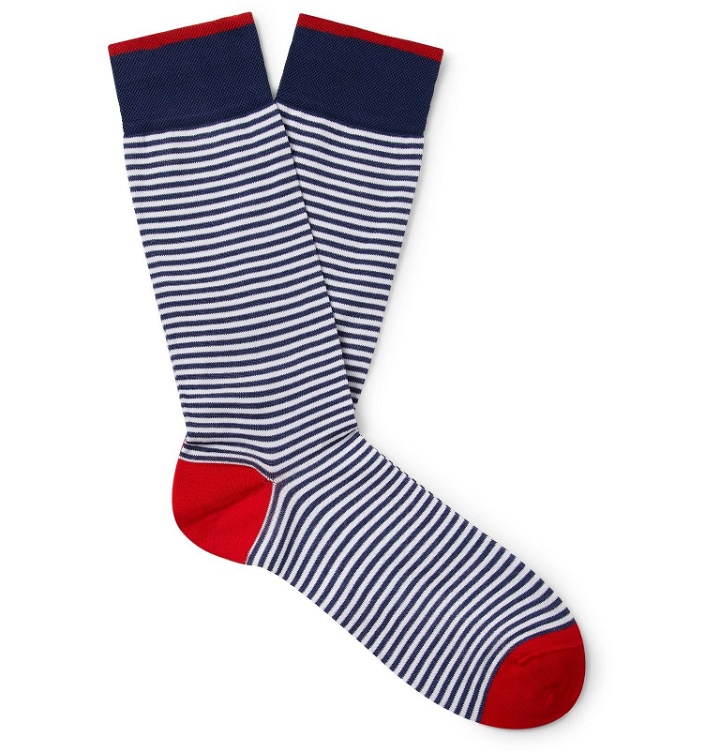 Photo: Marcoliani - Palio Striped Pima Cotton-Blend Socks - Blue