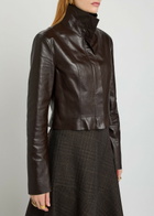 Our Legacy Concealed Funnel-neck Leather Jacket Brown