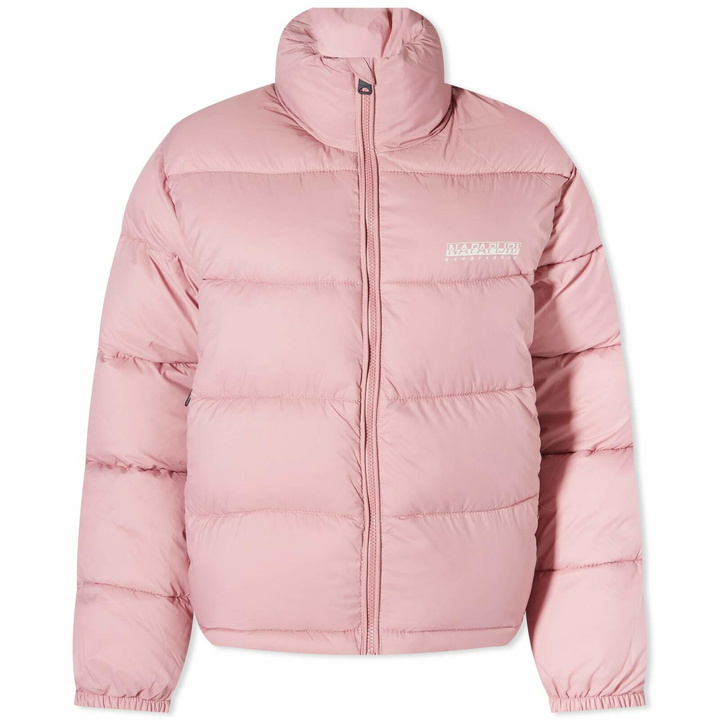 Photo: Napapijri Women's Box Logo Puffer Jacket in Pink Foxglove