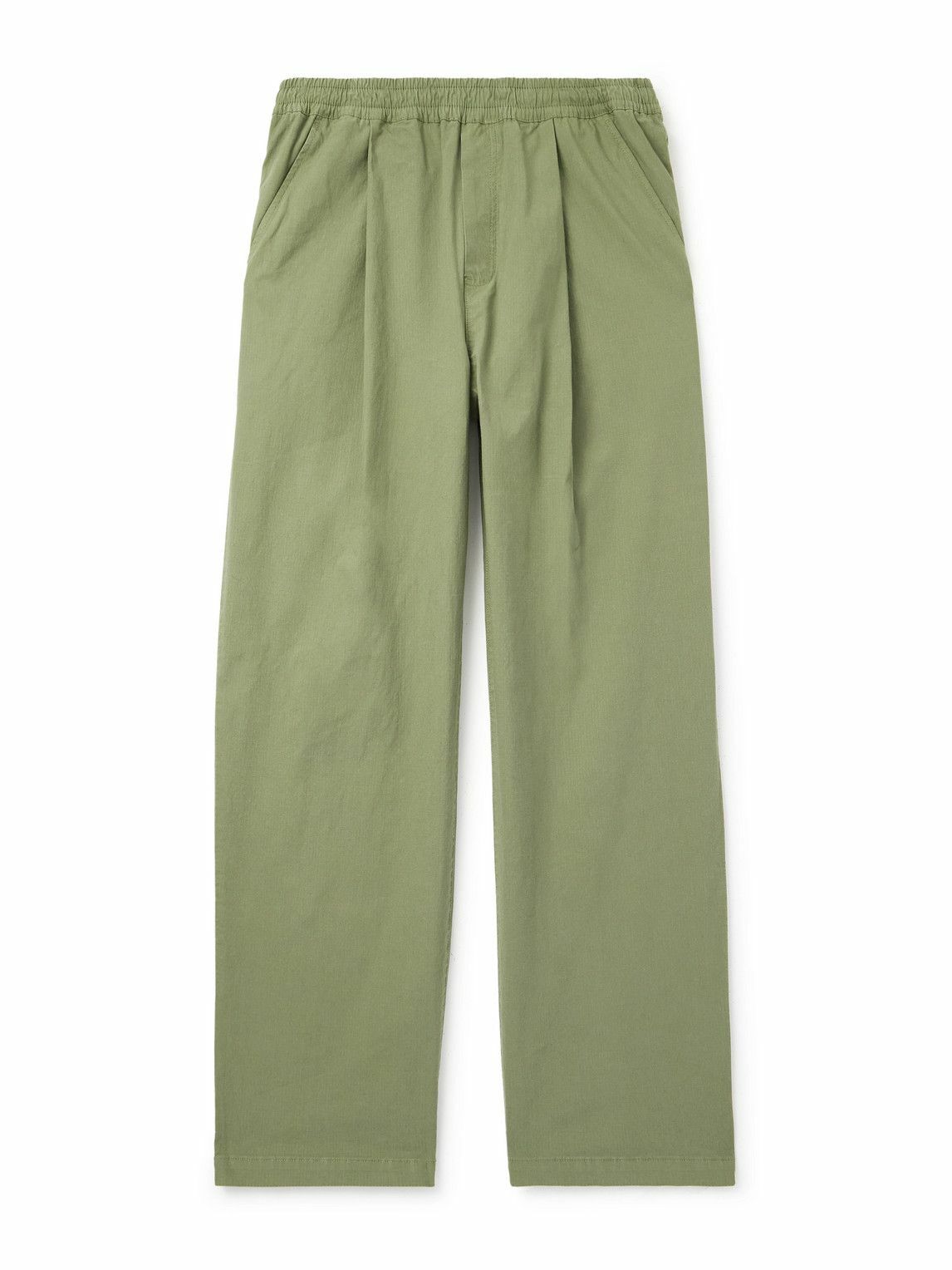 Folk - Straight-Leg Pleated Stretch Cotton-Ripstop Trousers - Green