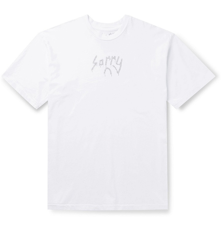 Photo: Sorry In Advance - Embellished Garment-Dyed Cotton-Jersey T-Shirt - White