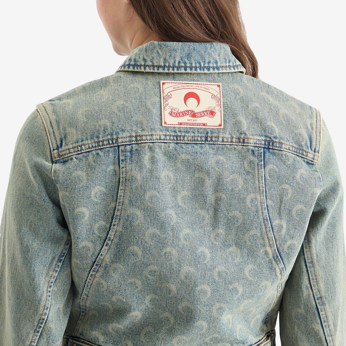 Marine Serre Women's Moon Laser Denim Boxy Suit Jacket in Light Beige