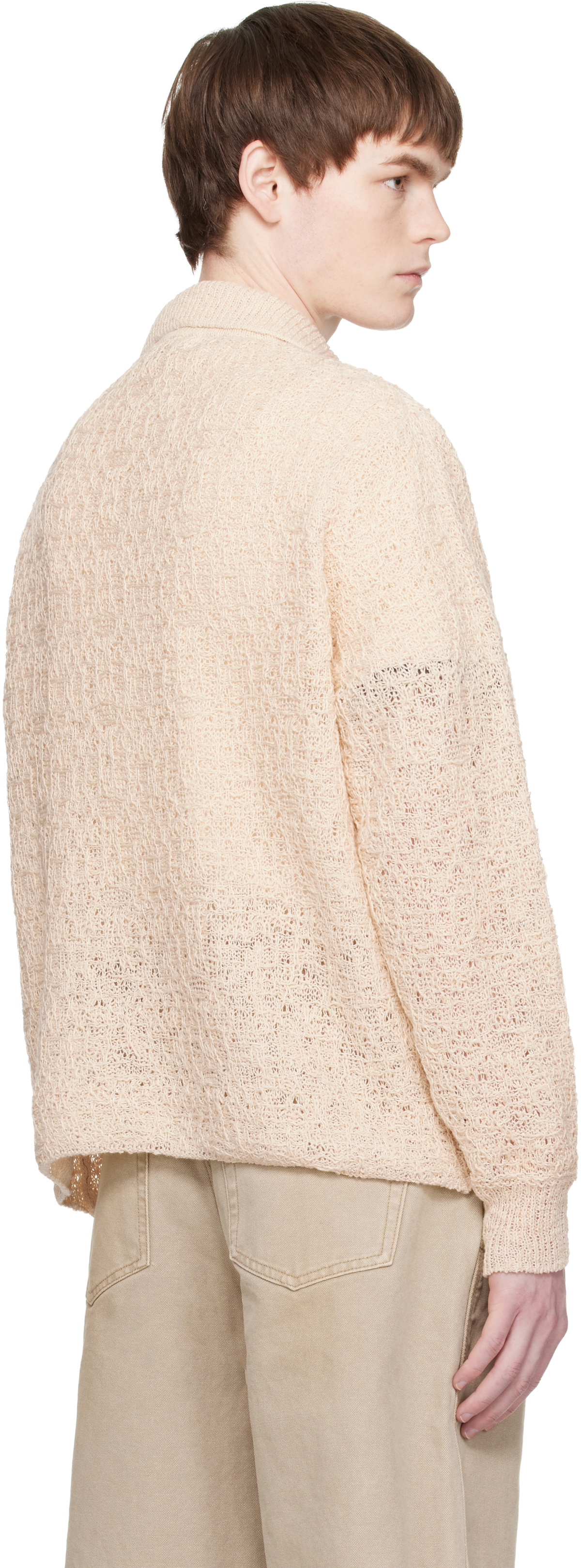 COOR Off-White Crochet Collar Knit Polo