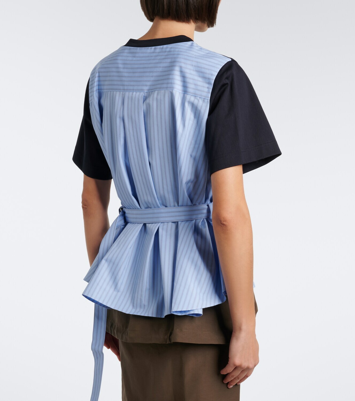 Sacai Layered cotton jersey and poplin top