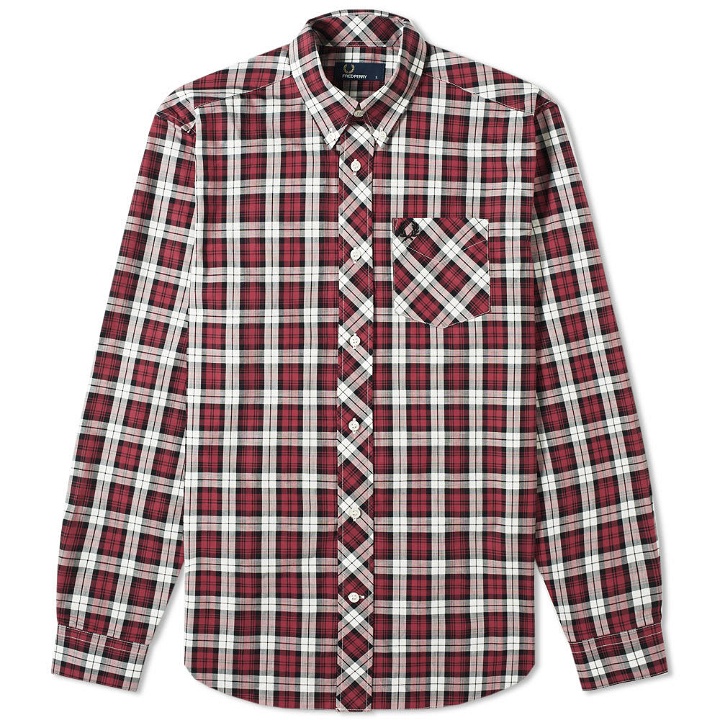 Photo: Fred Perry Authentic Button Down Tartan Shirt Maroon