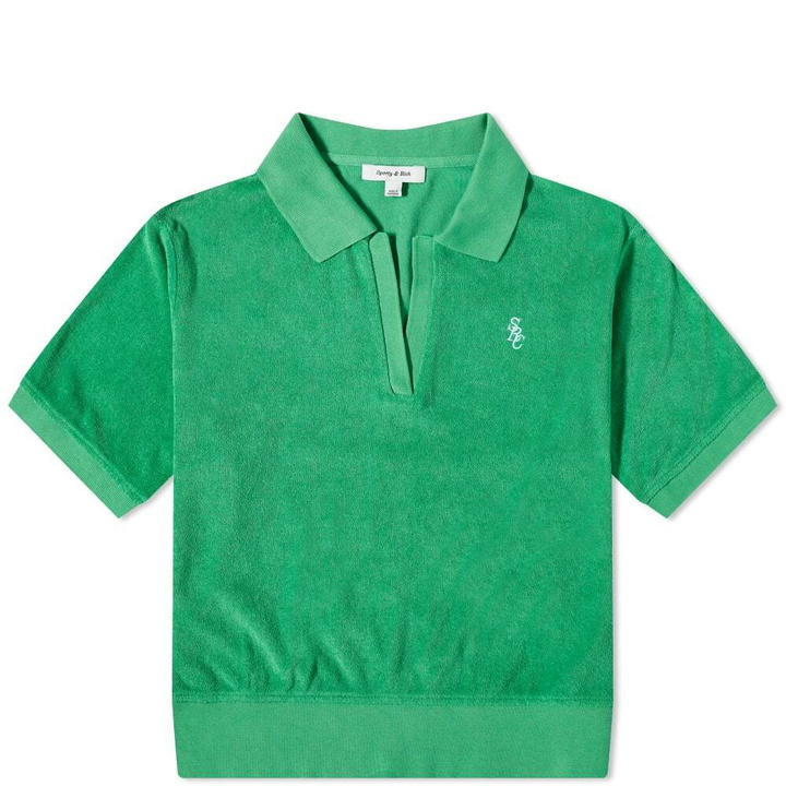 Photo: Sporty & Rich SRC Terry Polo Shirt in Kelly Green/White