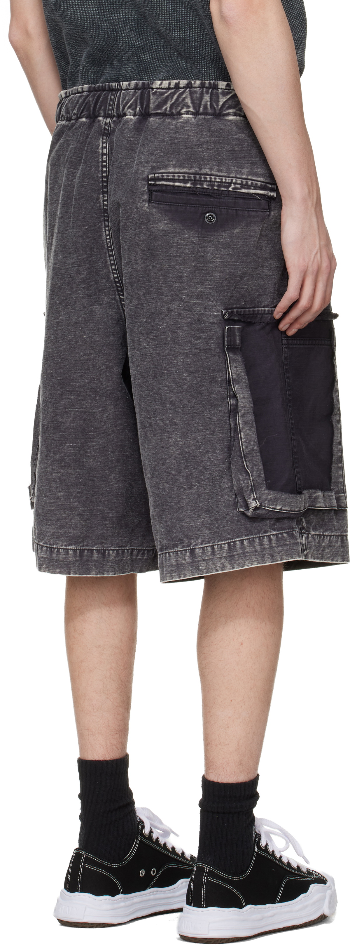 Maison MIHARA YASUHIRO Black Cotton Satin Cargo Shorts