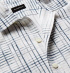 Ermenegildo Zegna - Camp-Collar Checked Silk, Linen and Cotton-Blend Shirt - Blue