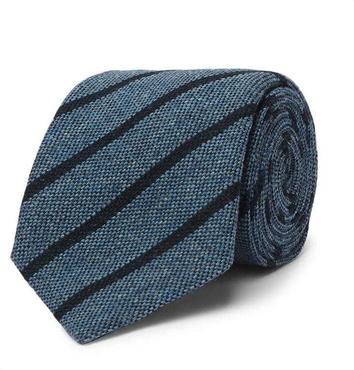 Photo: Anderson & Sheppard - 9cm Striped Wool and Silk-Blend Tie - Blue