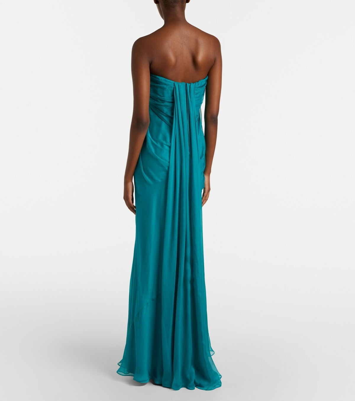 McQueen Draped silk chiffon bustier gown