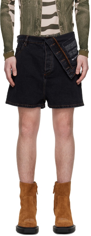 Photo: Y/Project Black Asymmetric Denim Shorts