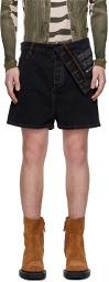 Y/Project Black Asymmetric Denim Shorts