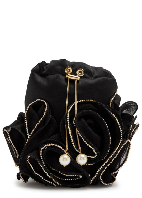 Photo: Rosantica Ruffles Embellished Satin Cross-body bag - Black - One Size