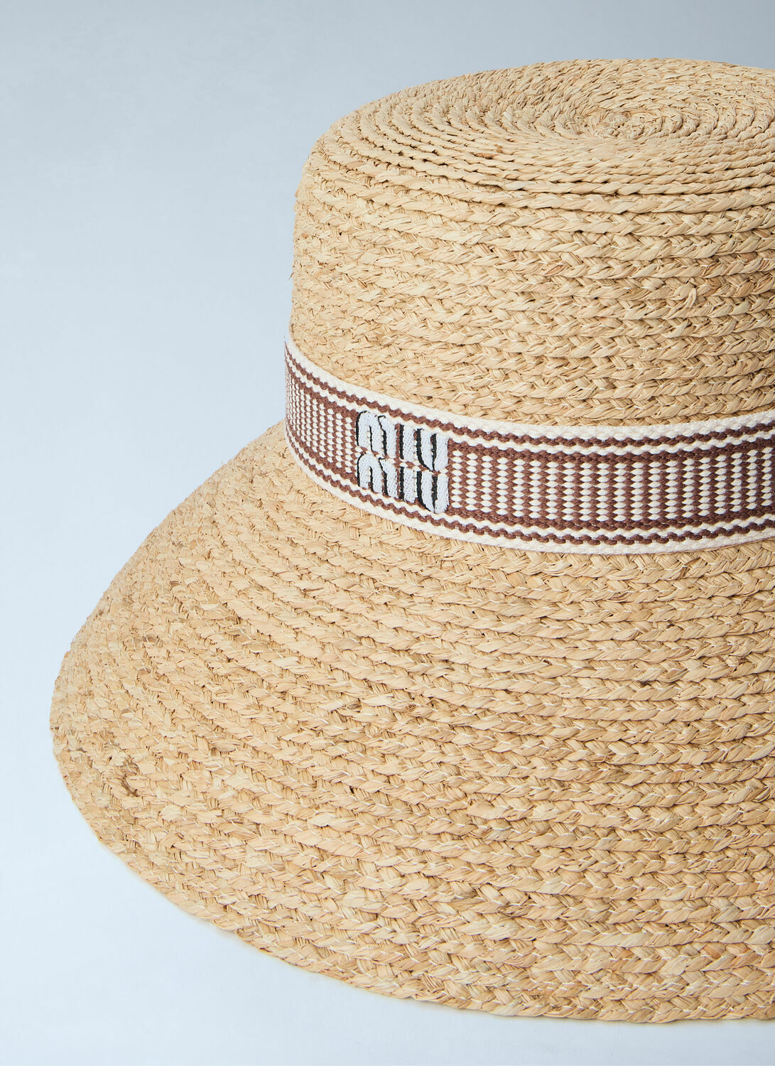 Miu Miu Woven Straw Hat with Logo Band Miu Miu