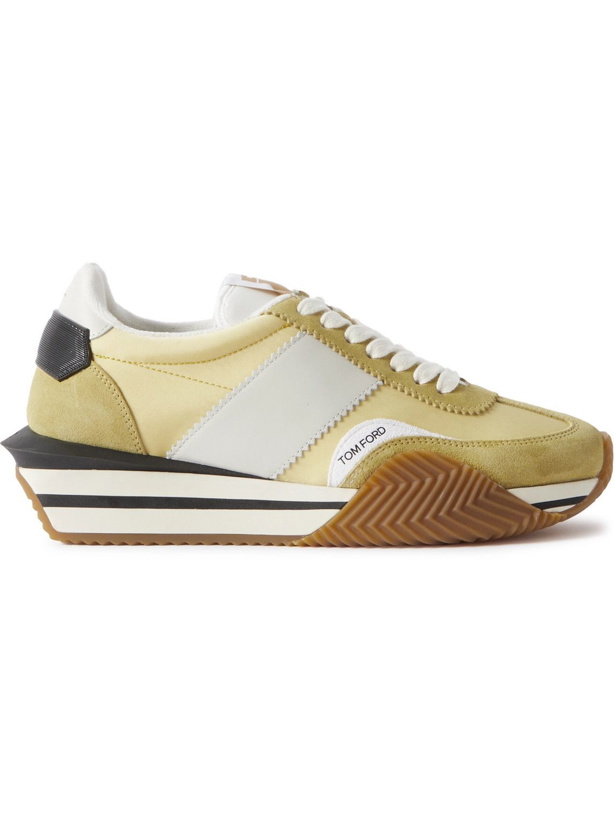 Photo: TOM FORD - James Rubber-Trimmed Leather, Suede and Nylon Sneakers - Yellow