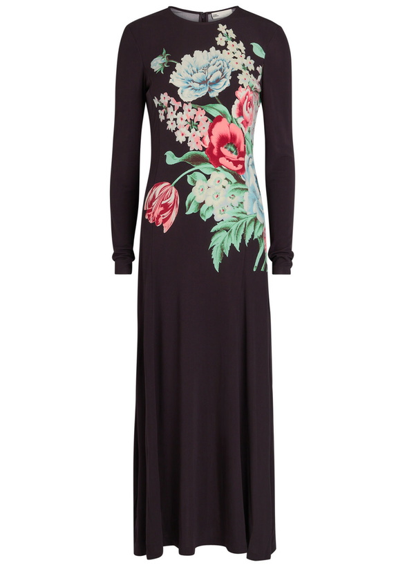 Photo: Tory Burch Floral-print Jersey-mesh Midi Dress Brown