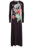 Tory Burch Floral-print Jersey-mesh Midi Dress Brown