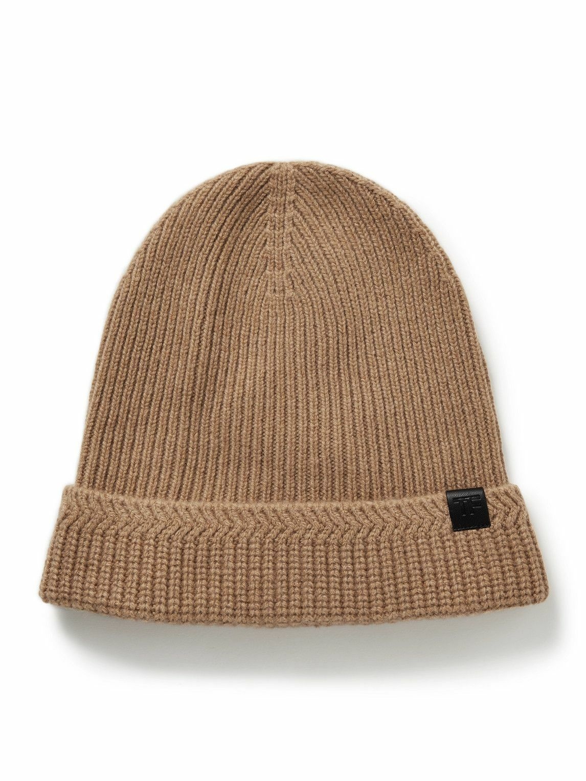 Photo: TOM FORD - Leather-Trimmed Ribbed Wool and Cashmere-Blend Beanie - Neutrals