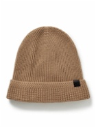 TOM FORD - Leather-Trimmed Ribbed Wool and Cashmere-Blend Beanie - Neutrals
