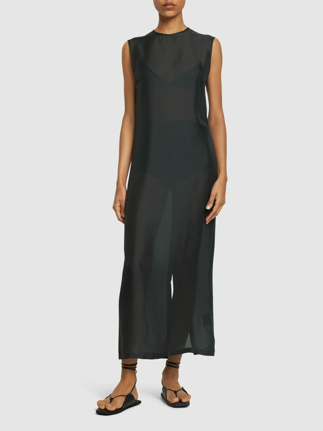 st agni sheer dress ST.AGNI Sheer Silk Gauze Sleeveless Midi Dress St. Agni