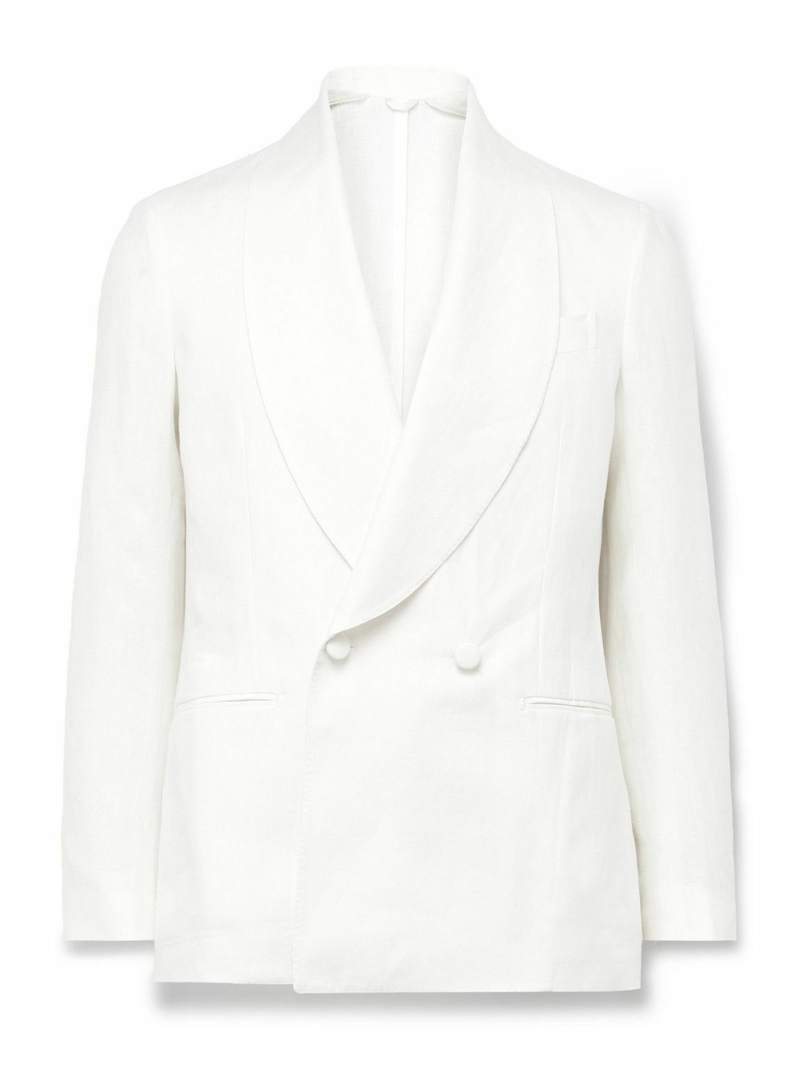 De Petrillo - Cantone Shawl-Collar Double-Breasted Linen Tuxedo Jacket - White