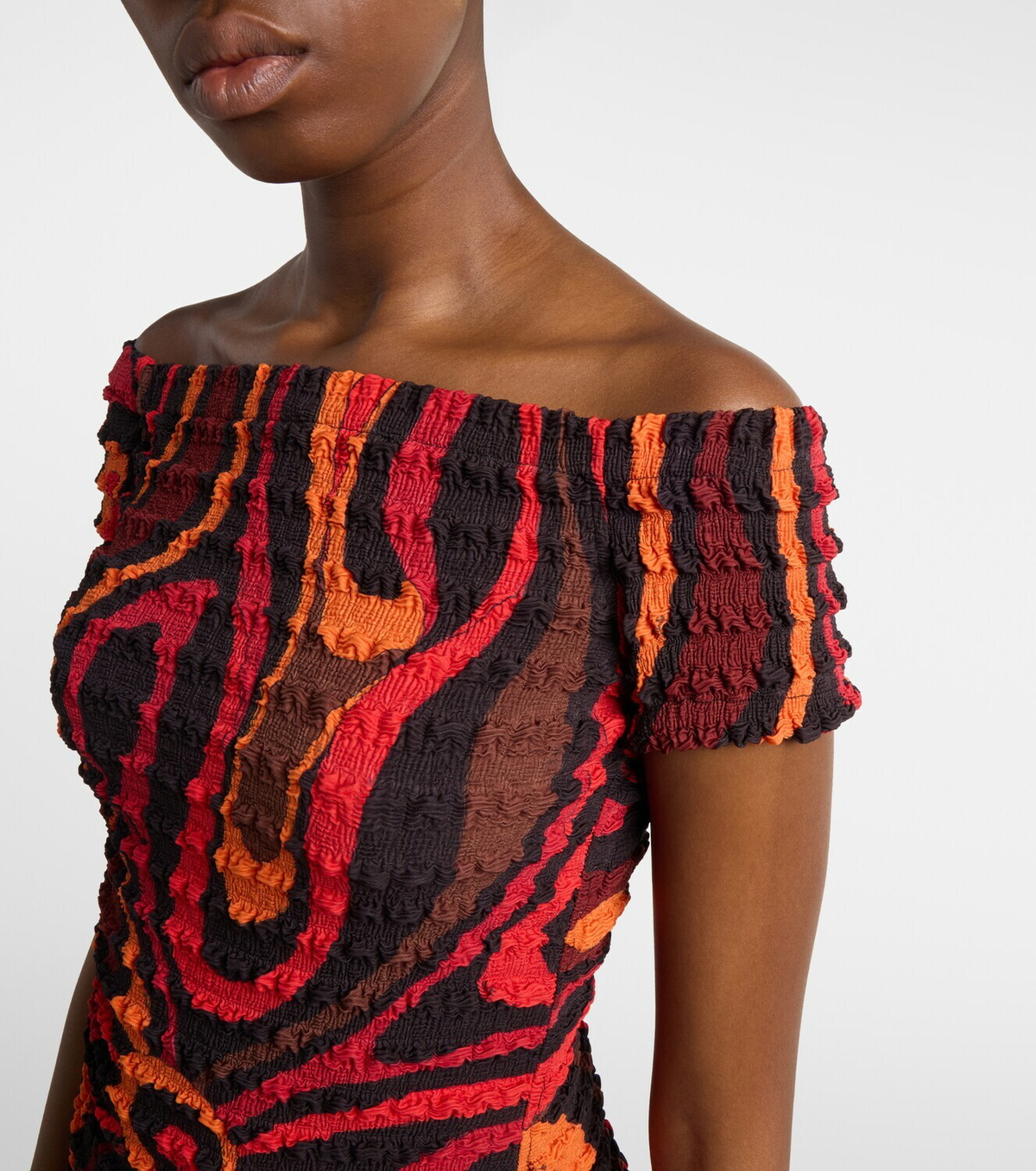 Pucci Marmo off-shoulder smocked crop top