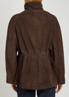 Nour Hammour Quai Funnel-neck Suede Jacket Dark Brown