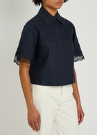 Clea Daphne Embroidered Linen-blend Shirt Navy