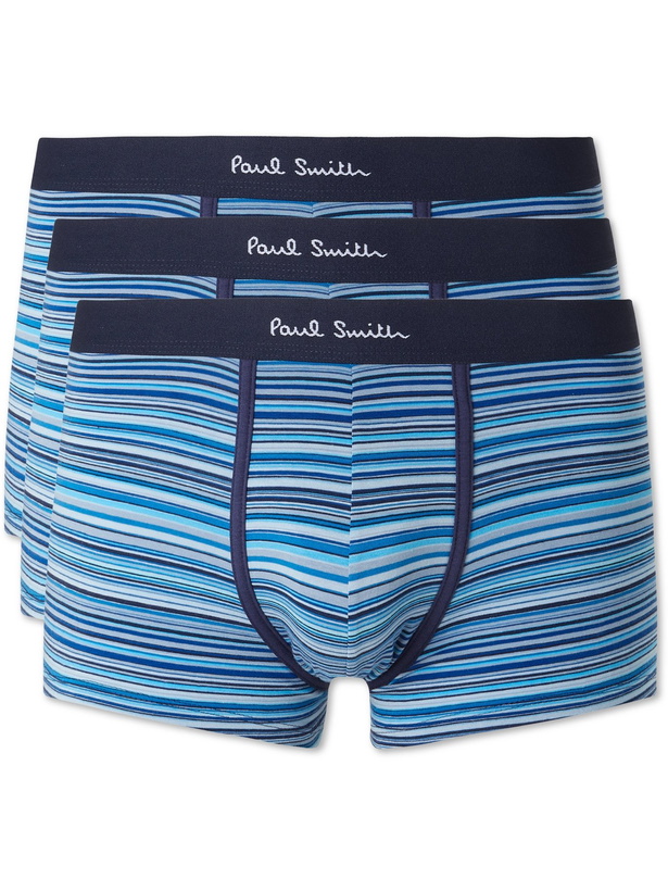 Photo: PAUL SMITH - Three-Pack Striped Stretch-Cotton Boxer Briefs - Blue - S