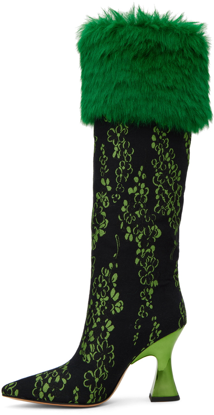 SHUTING QIU Green & Black Floral Tall Boots