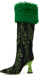 SHUTING QIU Green & Black Floral Tall Boots