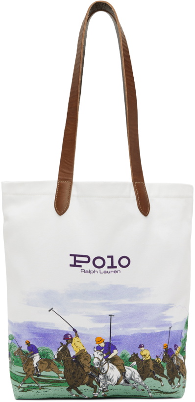 Photo: Polo Ralph Lauren White Equestrian-Print Shopper Tote Bag