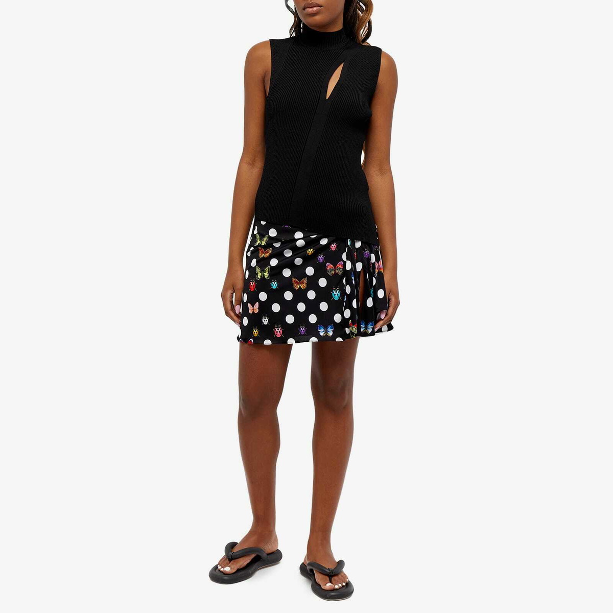 Versace Women's Dot & Butterfly Mini Wrap Skirt in Black Versace