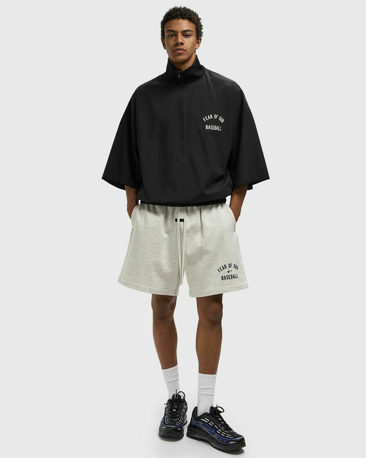 Fear of God Essentials MLB 3/4 SLEEVE HALF ZIP JACKET Black Mens Half-Zip