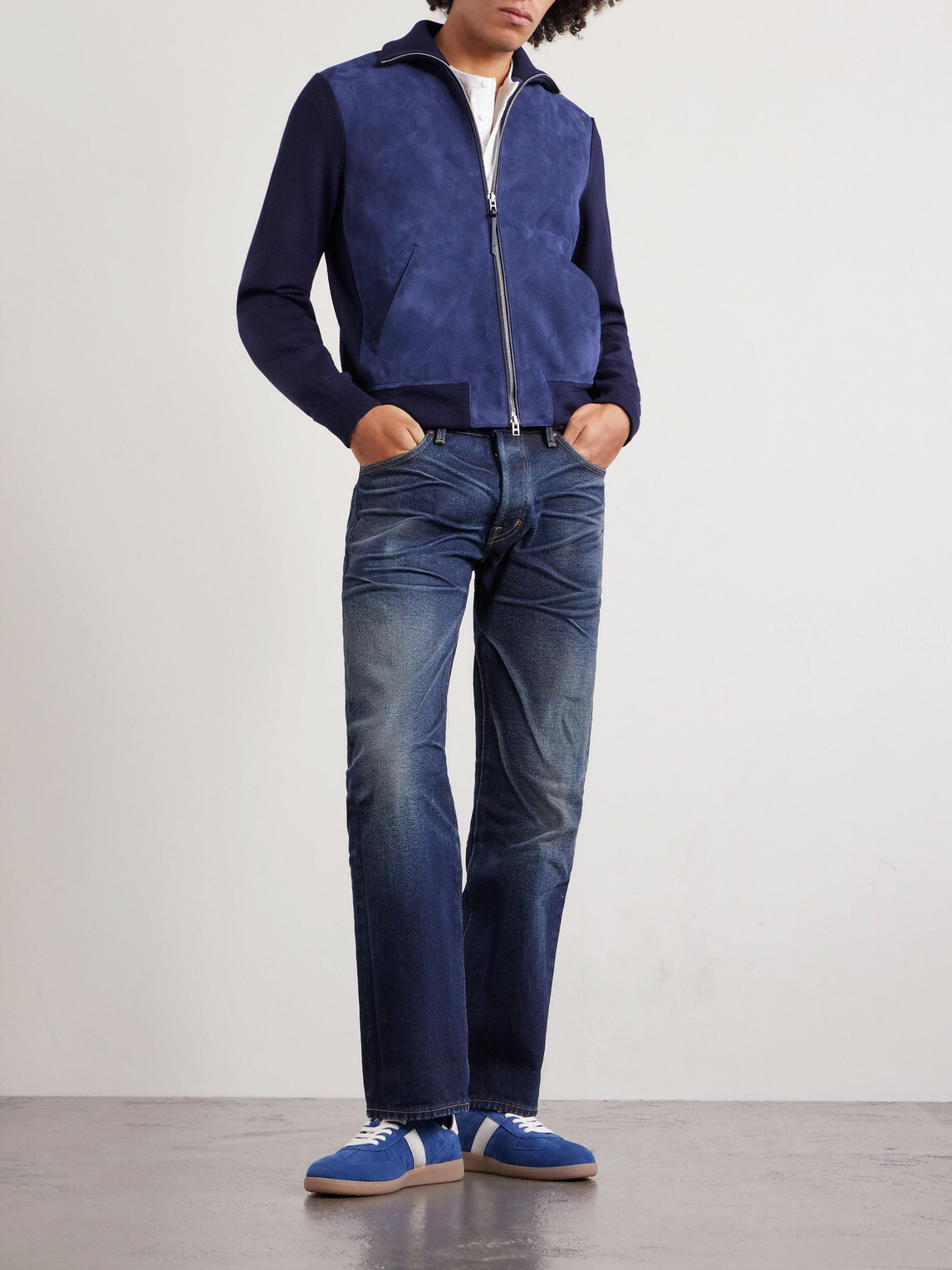 TOM FORD - Slim-Fit Merino Wool-Blend and Suede Bomber Jacket - Blue