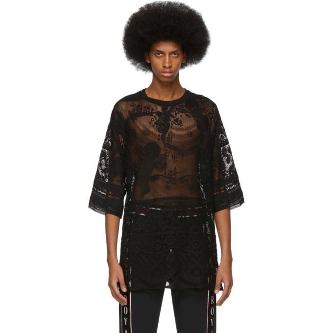 Photo: Dolce and Gabbana Black Lace Embroidered T-Shirt