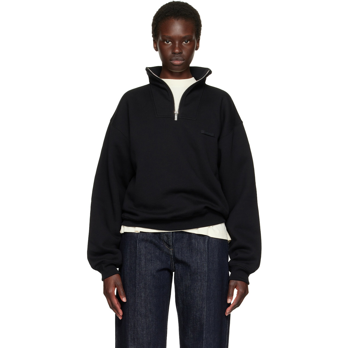 JACQUEMUS Black 'The Gros Grain' Zipped-Rollneck Sweatshirt