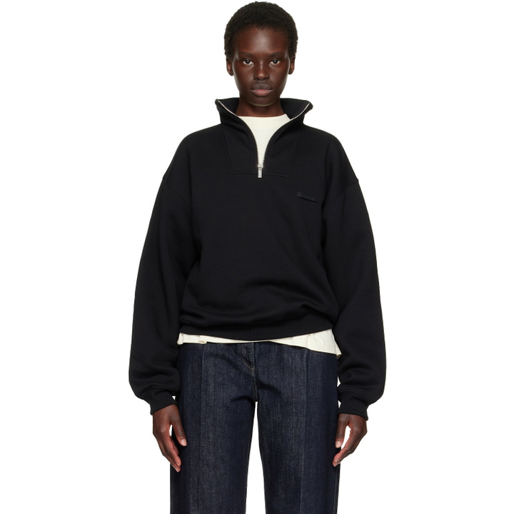 Photo: JACQUEMUS Black 'The Gros Grain' Zipped-Rollneck Sweatshirt