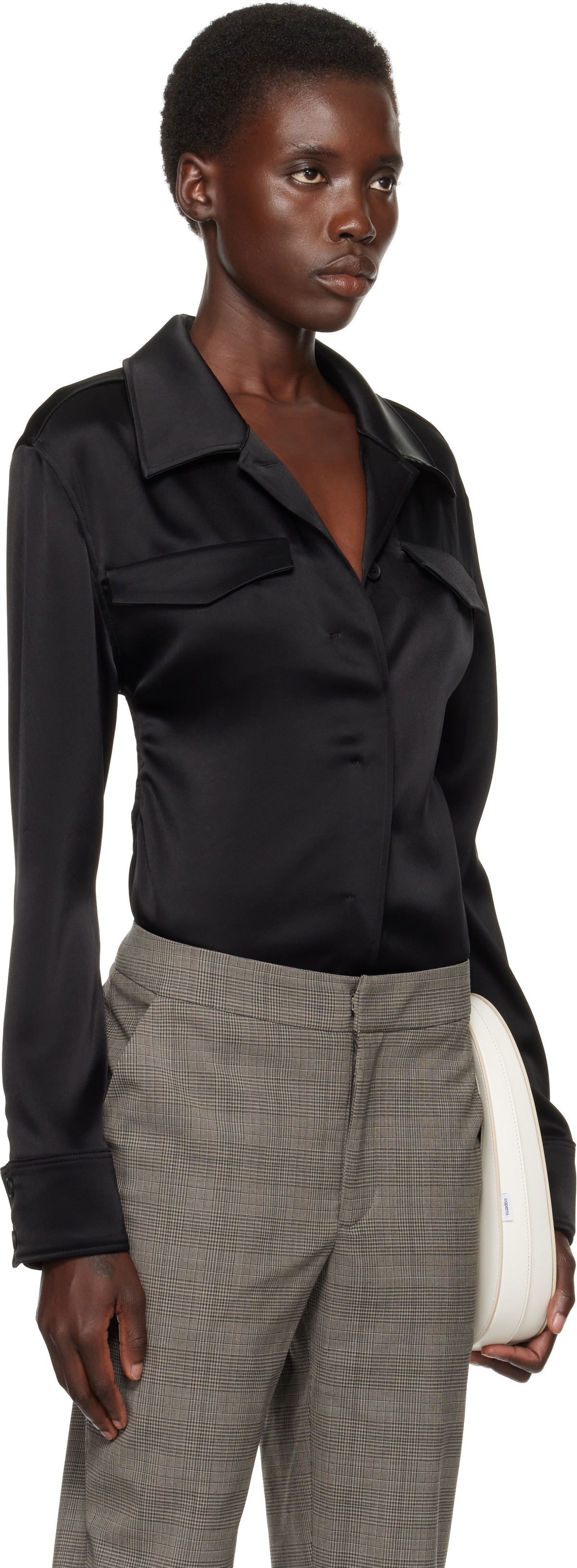 Courrèges Black Backless Satin Bodysuit