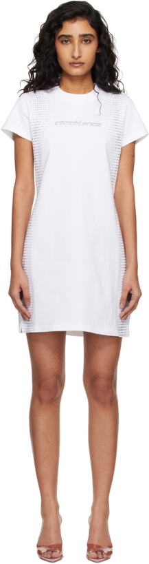 Photo: Casablanca White Crystal Halftone Logo T-shirt Minidress