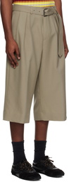 Dries Van Noten Beige Belted Wool Mohair Shorts