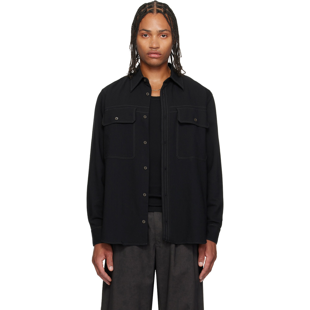 Paul Smith Black Oversized Viscose-Wool Shirt