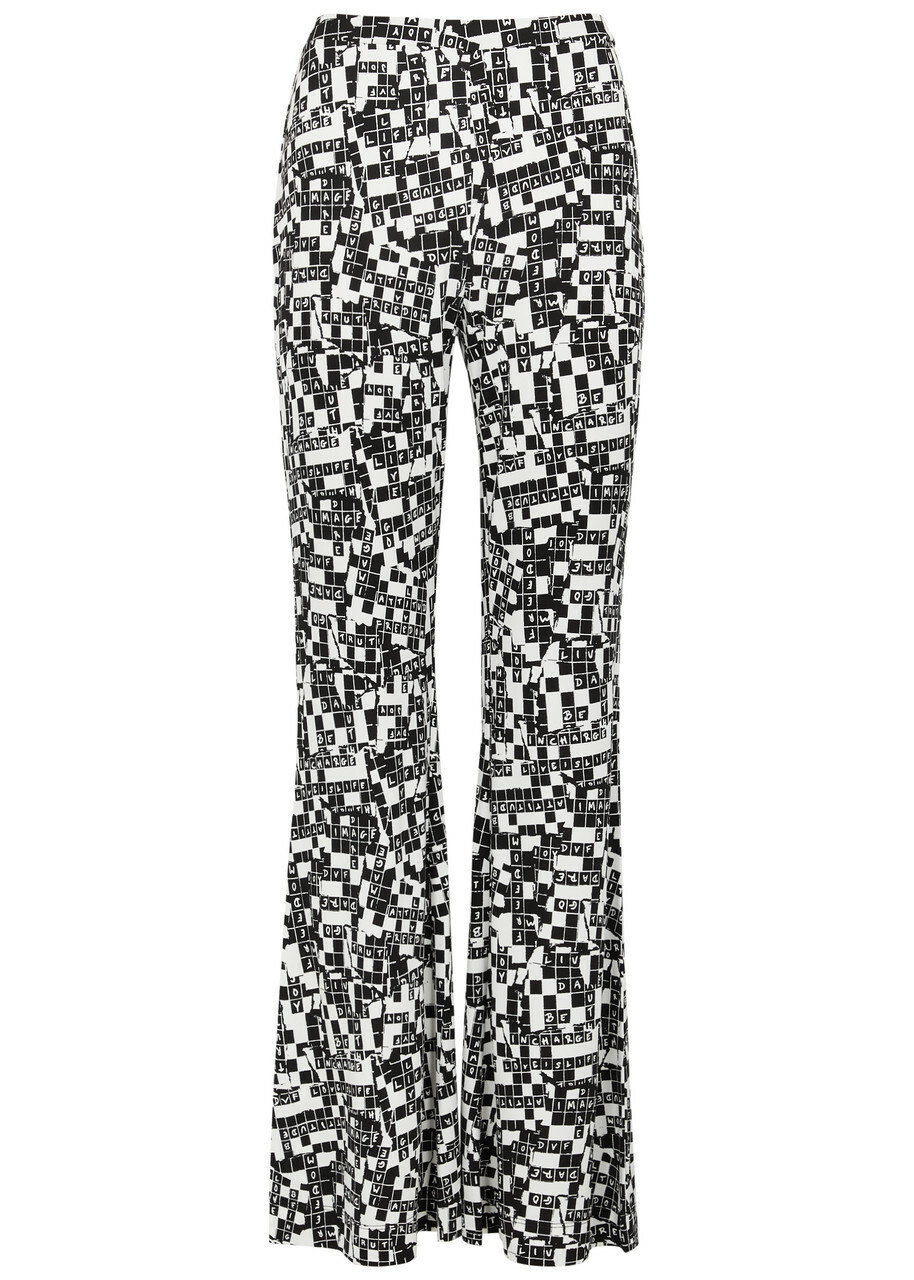 Diane Von Furstenberg Brooklyn Printed Flared Jersey Trousers Black And White