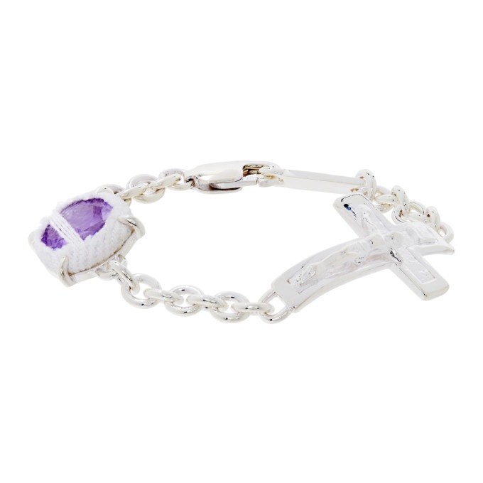 Photo: SWEETLIMEJUICE Silver and Purple Denim Oval Crucifix Heavy Bracelet